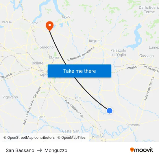 San Bassano to Monguzzo map