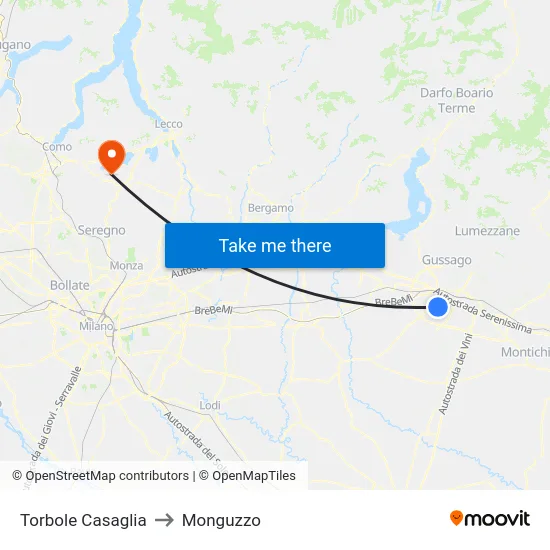 Torbole Casaglia to Monguzzo map