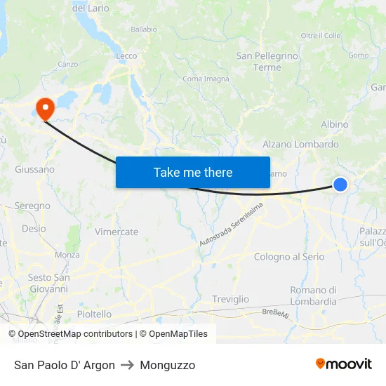 San Paolo D' Argon to Monguzzo map