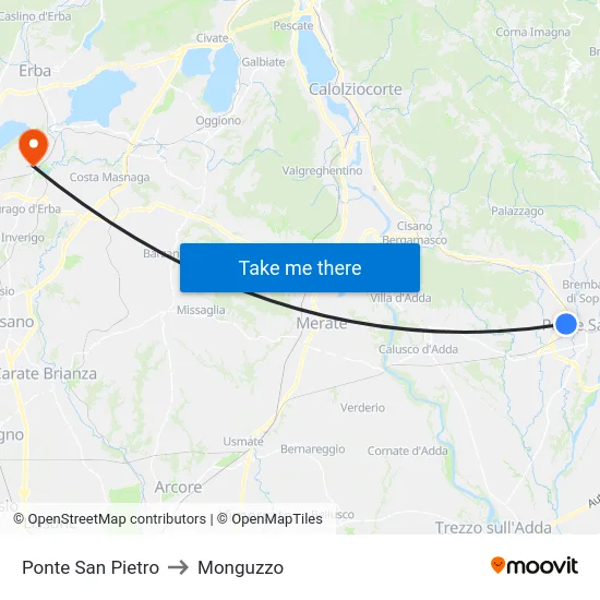 Ponte San Pietro to Monguzzo map