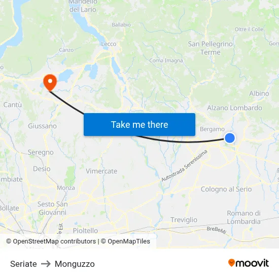 Seriate to Monguzzo map