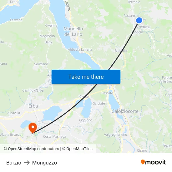 Barzio to Monguzzo map