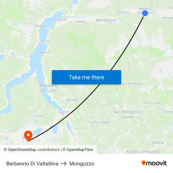 Berbenno Di Valtellina to Monguzzo map