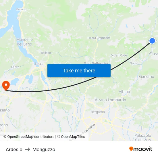 Ardesio to Monguzzo map