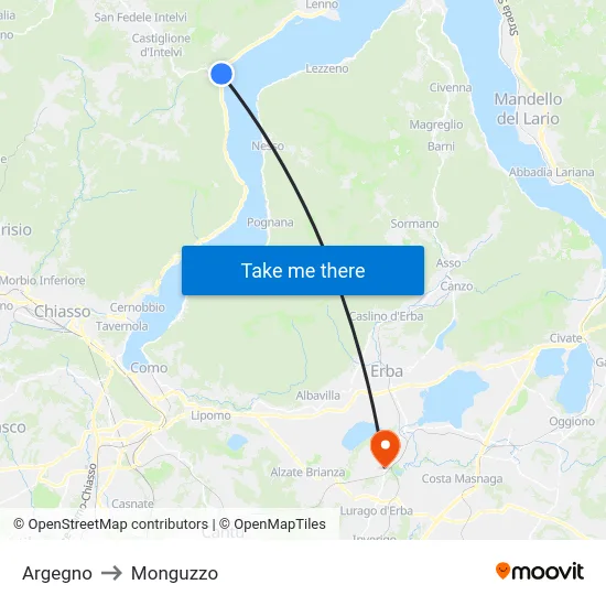 Argegno to Monguzzo map