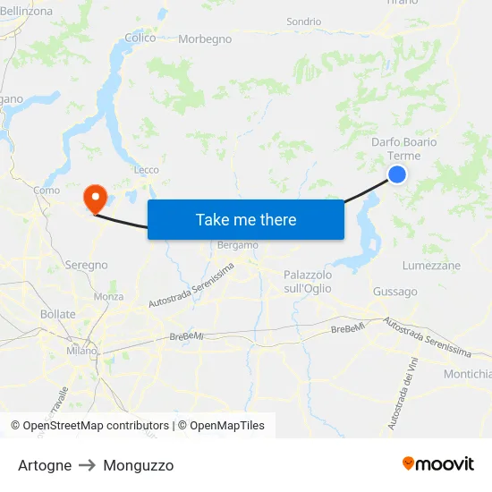 Artogne to Monguzzo map