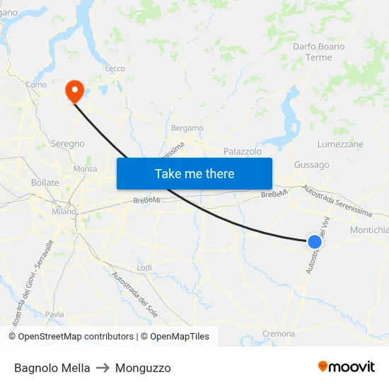 Bagnolo Mella to Monguzzo map