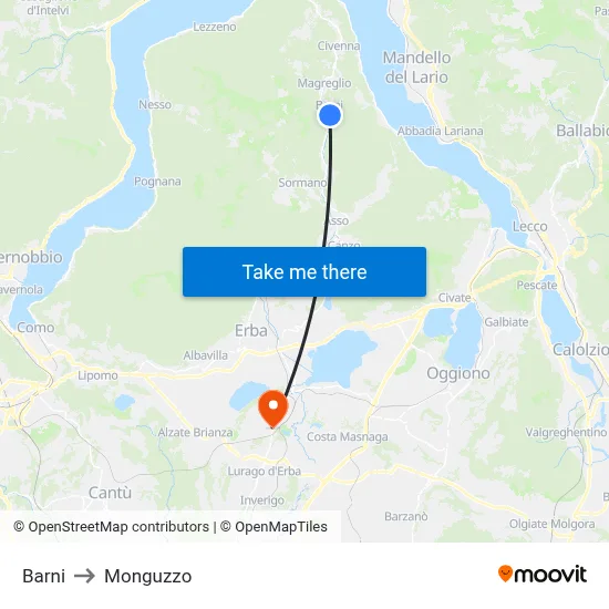 Barni to Monguzzo map