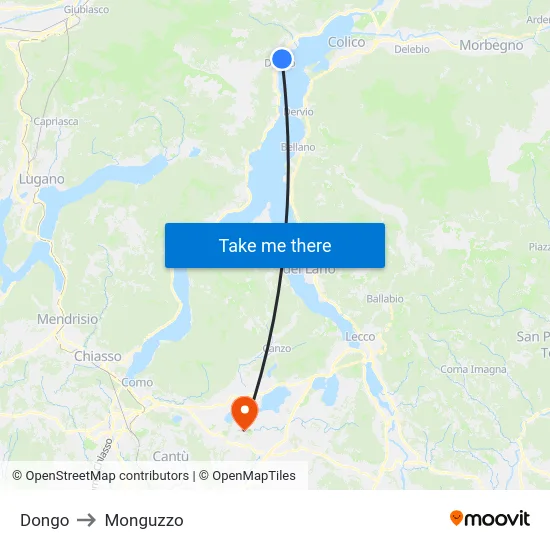 Dongo to Monguzzo map