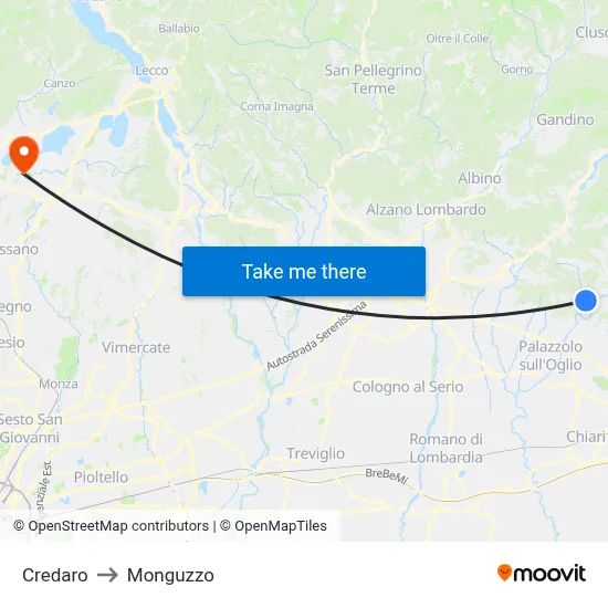 Credaro to Monguzzo map