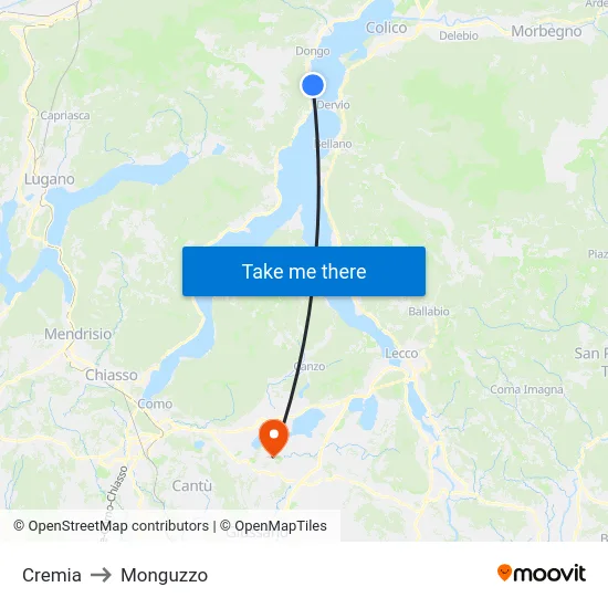 Cremia to Monguzzo map