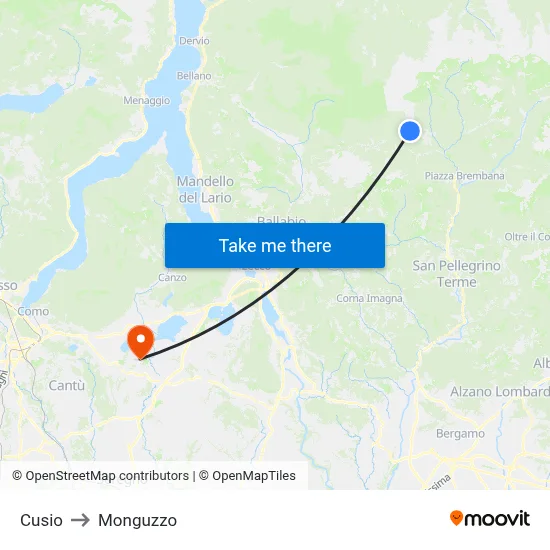 Cusio to Monguzzo map