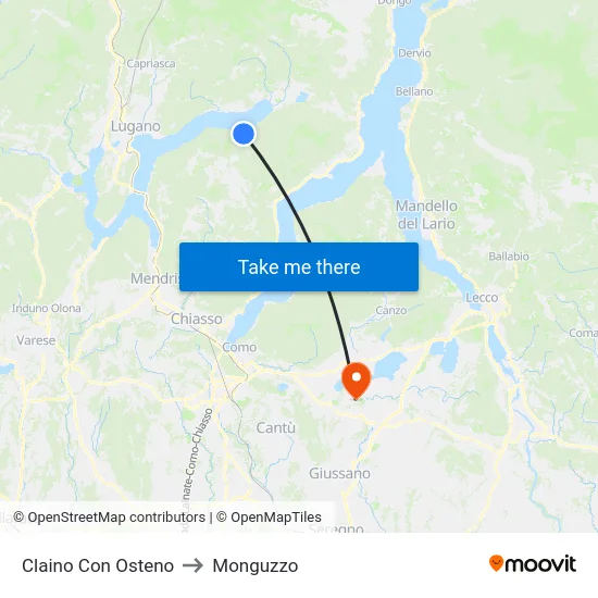 Claino Con Osteno to Monguzzo map