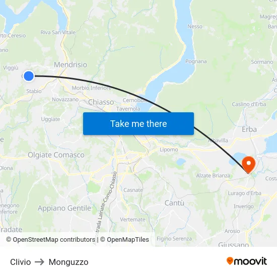 Clivio to Monguzzo map
