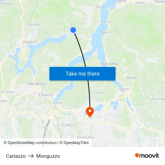 Carlazzo to Monguzzo map