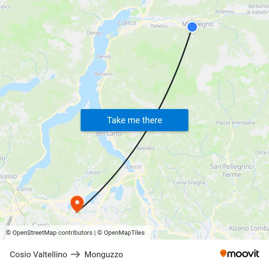 Cosio Valtellino to Monguzzo map