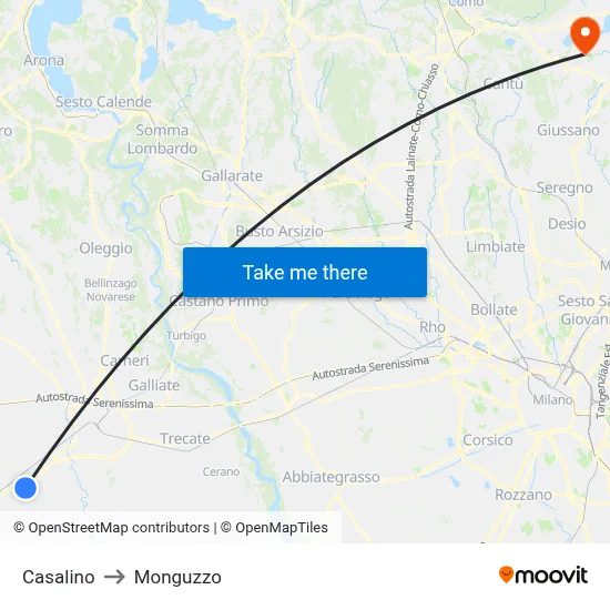 Casalino to Monguzzo map