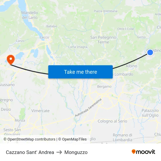 Cazzano Sant' Andrea to Monguzzo map