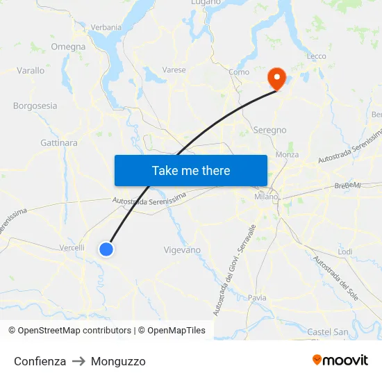 Confienza to Monguzzo map