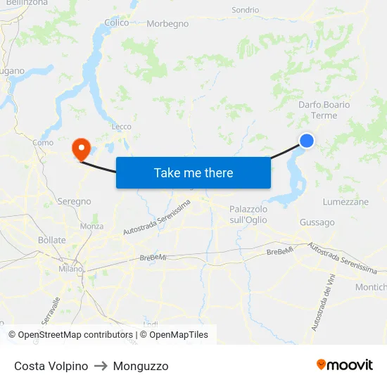Costa Volpino to Monguzzo map
