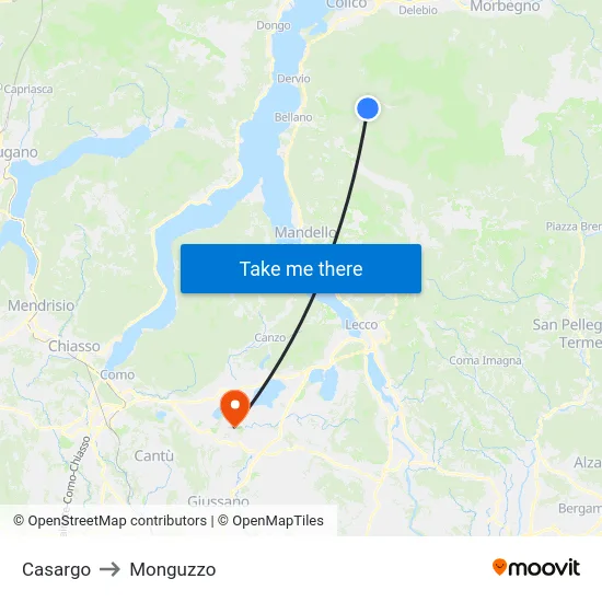 Casargo to Monguzzo map