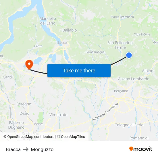 Bracca to Monguzzo map