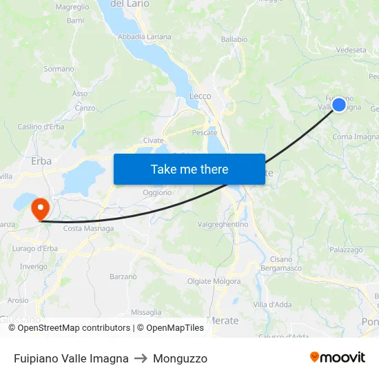 Fuipiano Valle Imagna to Monguzzo map