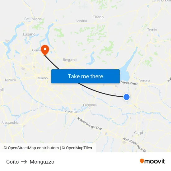 Goito to Monguzzo map