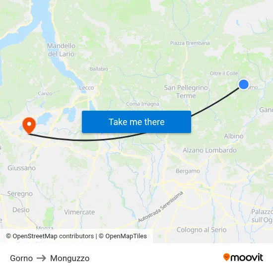 Gorno to Monguzzo map