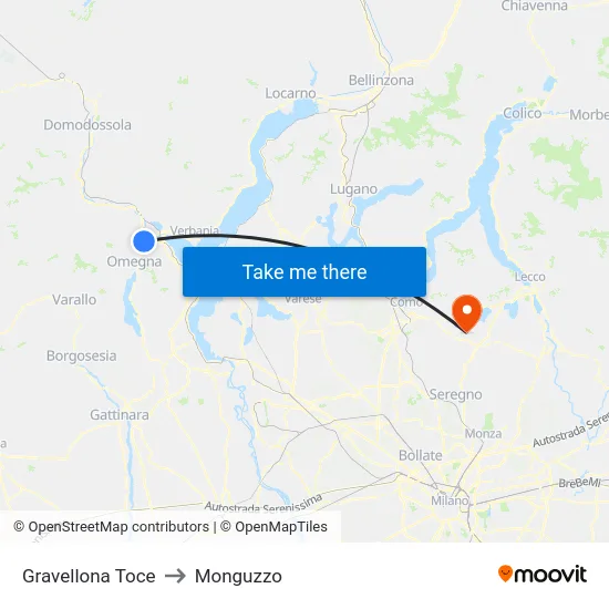 Gravellona Toce to Monguzzo map