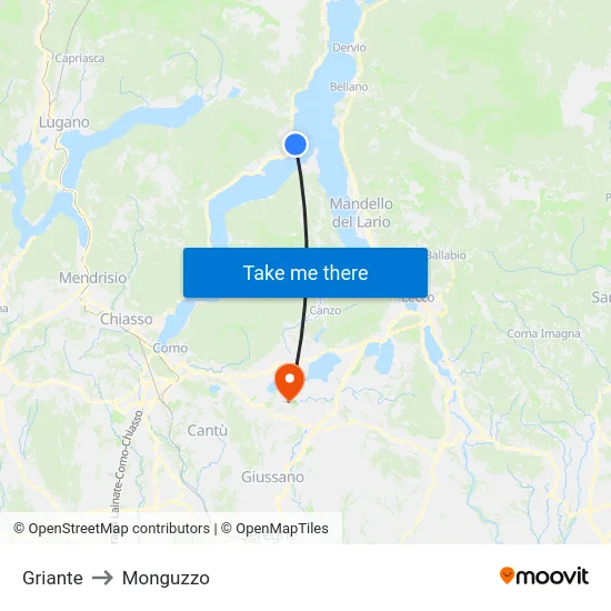 Griante to Monguzzo map