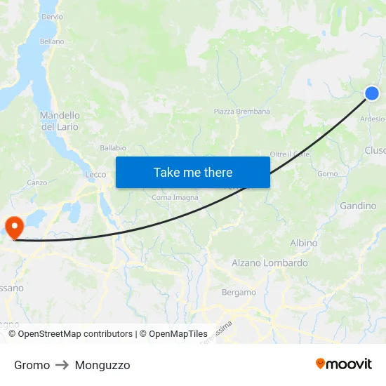 Gromo to Monguzzo map