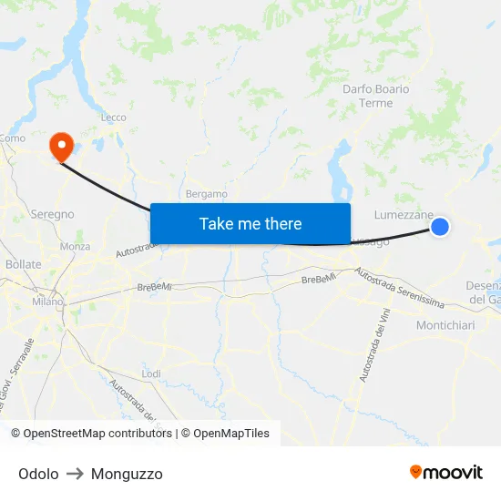 Odolo to Monguzzo map