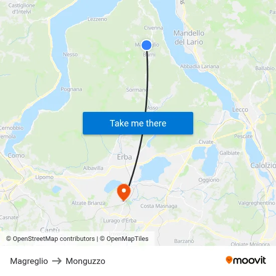 Magreglio to Monguzzo map