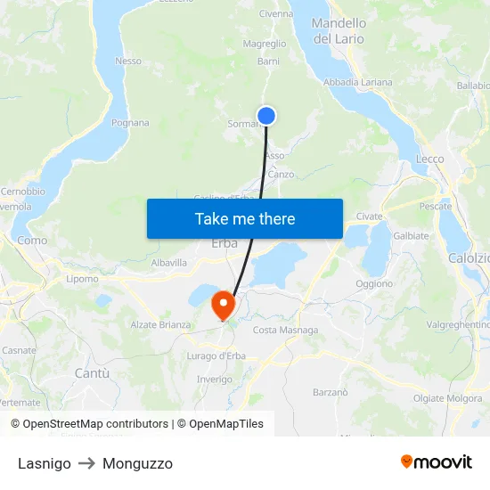 Lasnigo to Monguzzo map