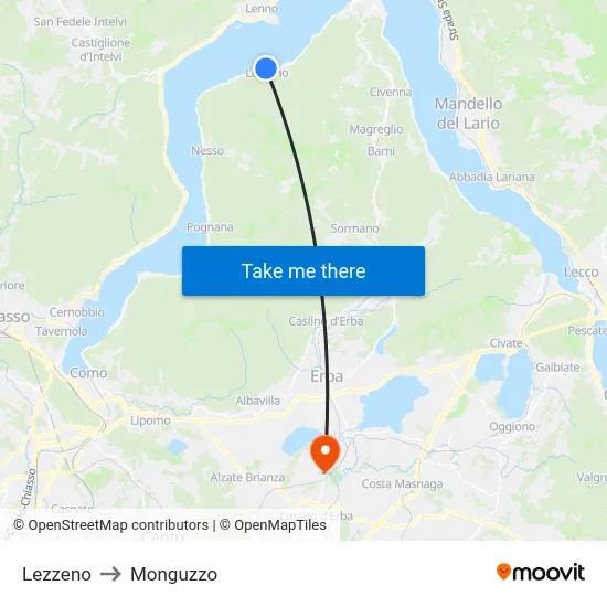 Lezzeno to Monguzzo map