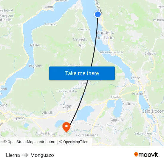 Lierna to Monguzzo map