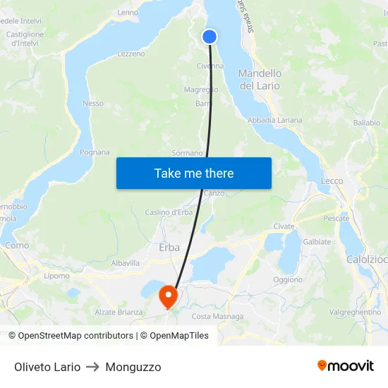 Oliveto Lario to Monguzzo map