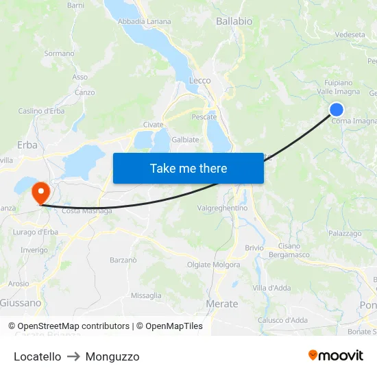 Locatello to Monguzzo map