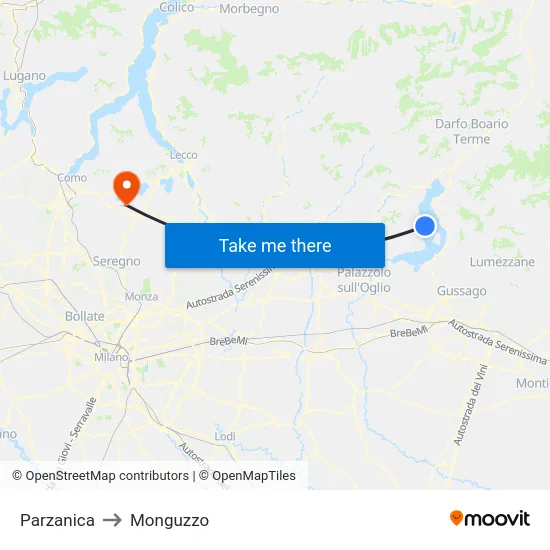 Parzanica to Monguzzo map