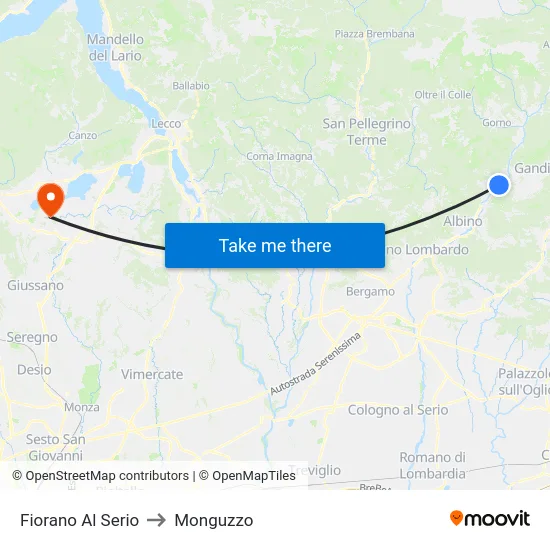 Fiorano al Serio to Monguzzo map