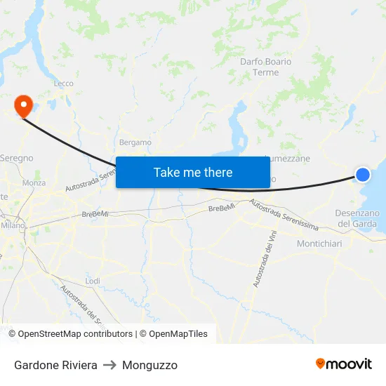 Gardone Riviera to Monguzzo map