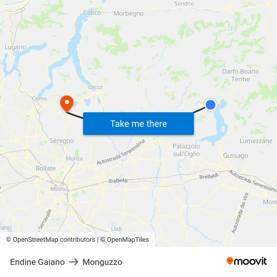 Endine Gaiano to Monguzzo map
