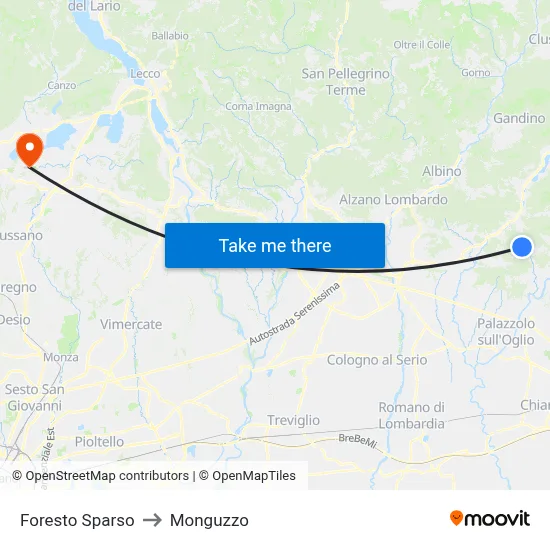 Foresto Sparso to Monguzzo map