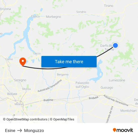 Esine to Monguzzo map