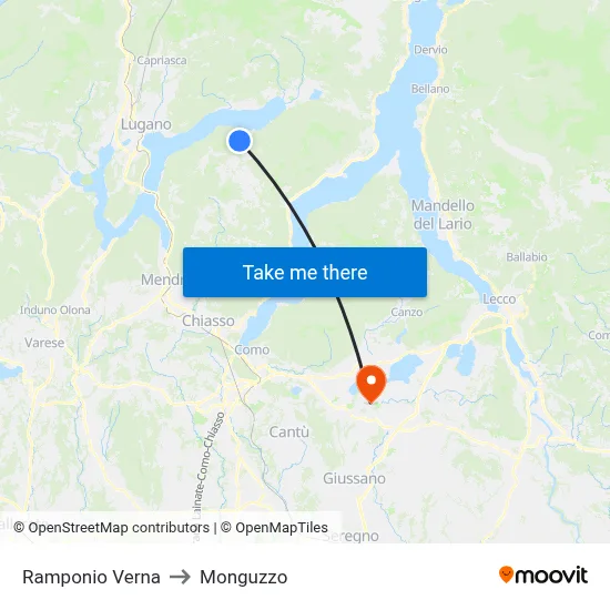 Ramponio Verna to Monguzzo map