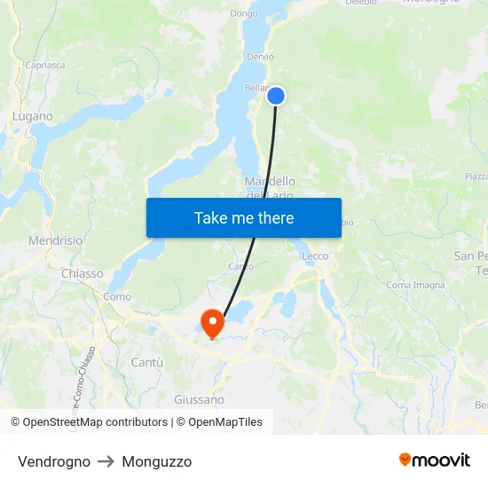 Vendrogno to Monguzzo map