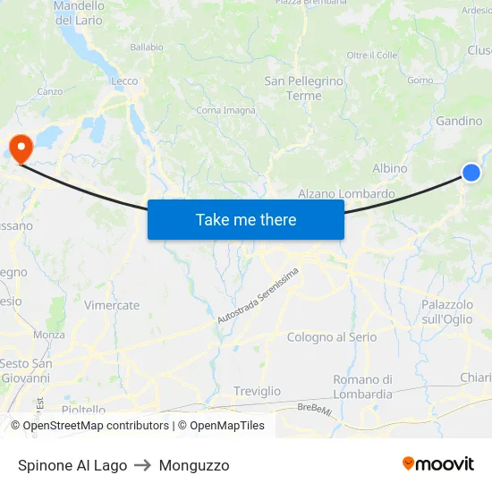 Spinone Al Lago to Monguzzo map