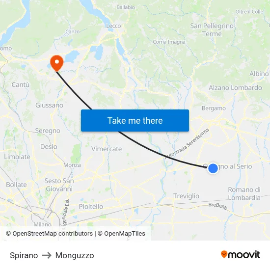 Spirano to Monguzzo map