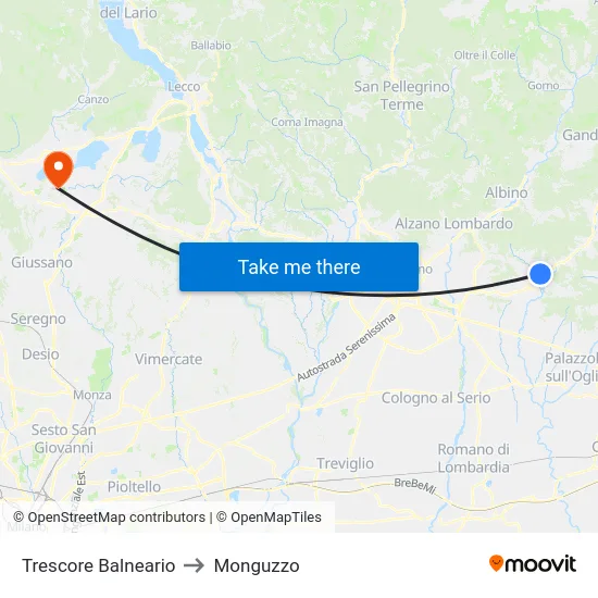 Trescore Balneario to Monguzzo map